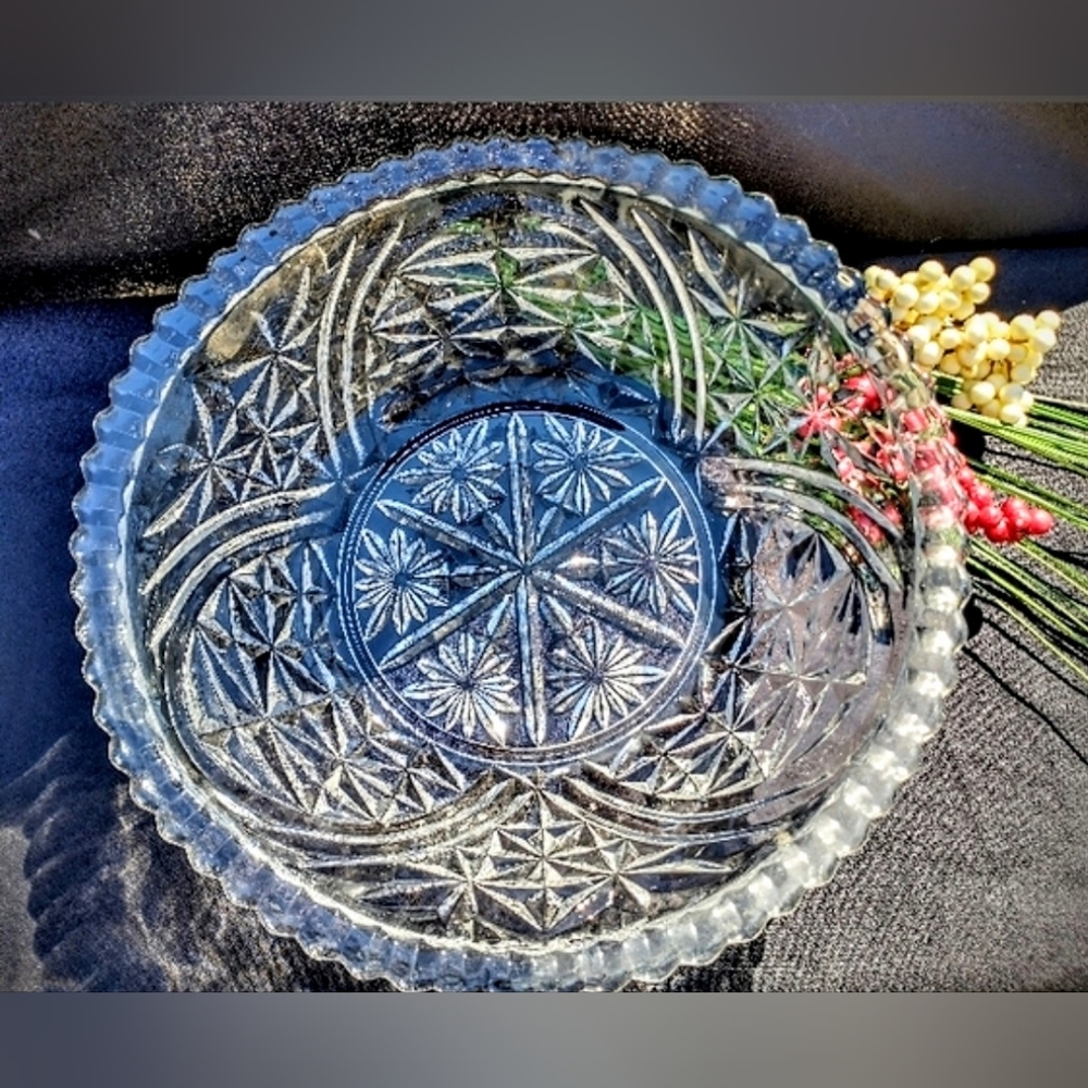 Vintage Glass Bowl by Anchor Hocking - "Stars & Bars" Pattern
